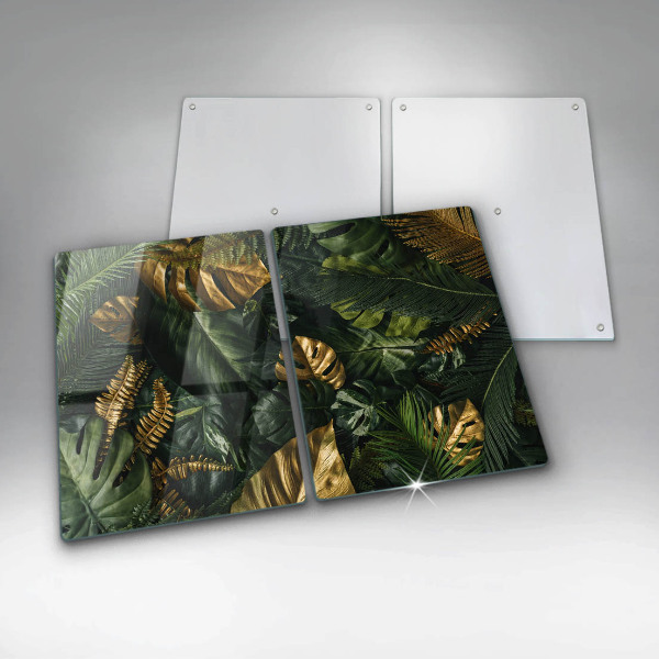 Induction hob cover Monstera golden leaves