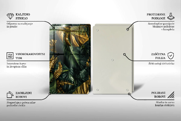 Induction hob cover Monstera golden leaves