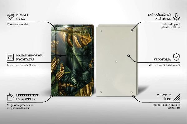 Induction hob cover Monstera golden leaves