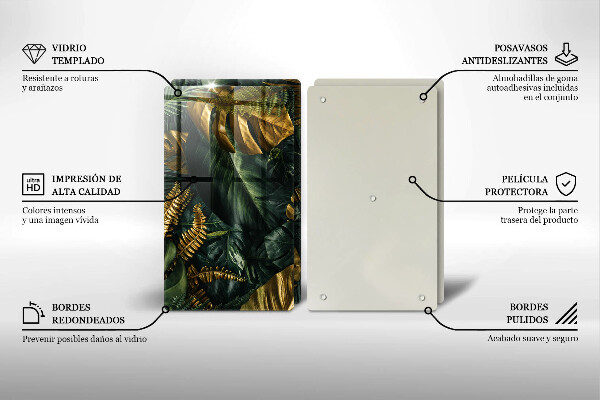 Induction hob cover Monstera golden leaves