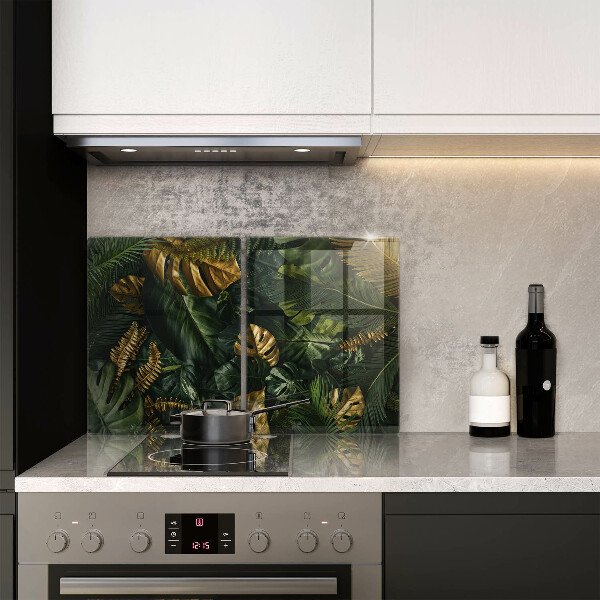 Induction hob cover Monstera golden leaves