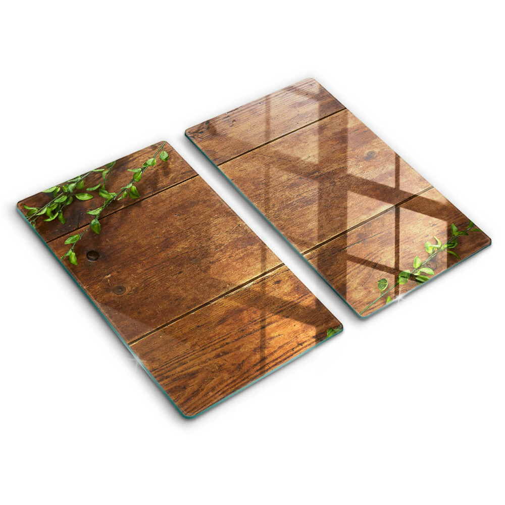 Induction hob cover Wooden boards and leaves