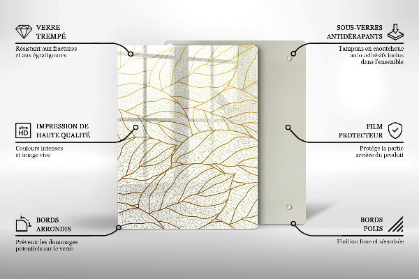 Induction hob protector Line-art leaves pattern