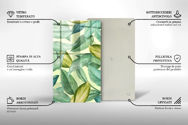 Induction hob protector Green tropical leaves