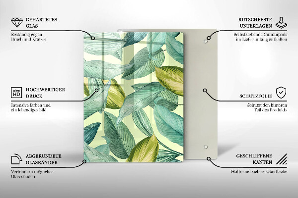 Induction hob protector Green tropical leaves