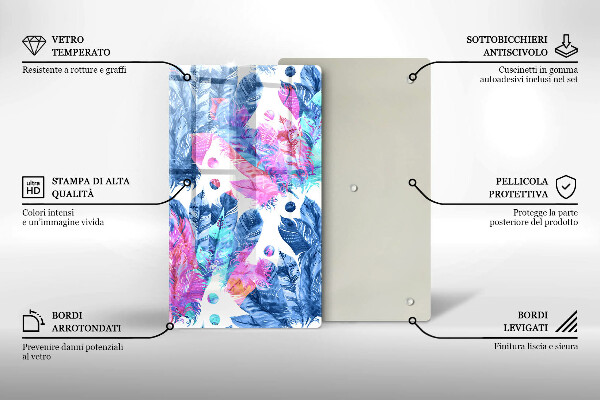 Induction hob protector Illustration of boho feathers