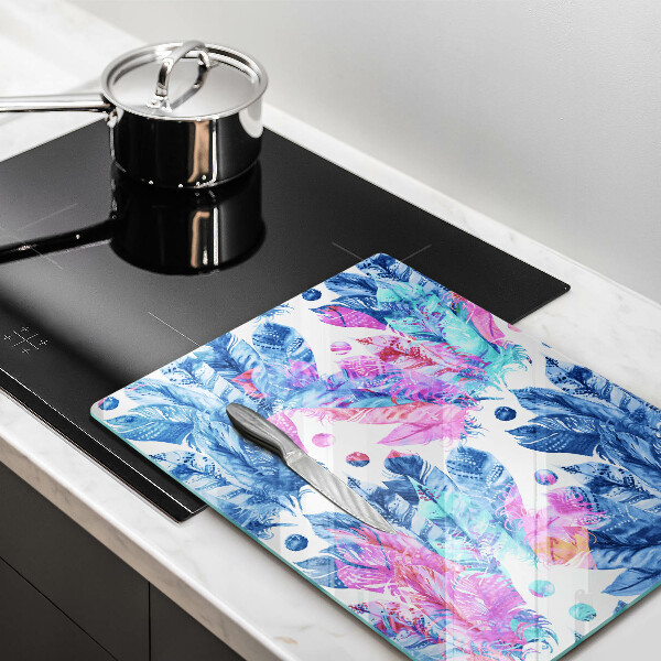 Induction hob protector Illustration of boho feathers