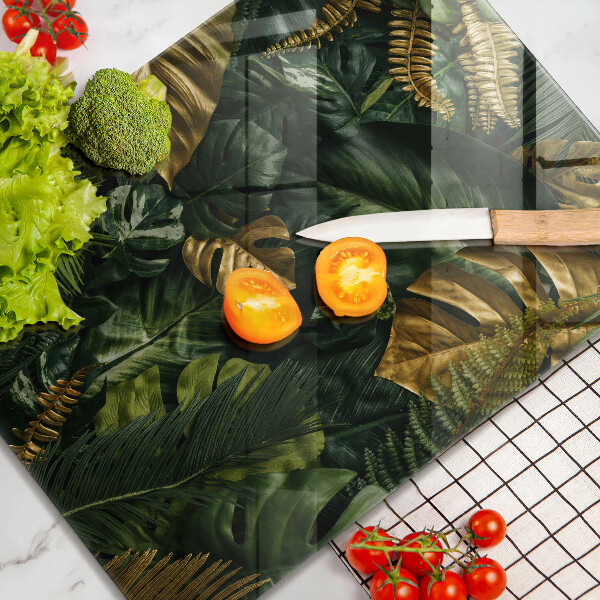 Kitchen countertop cover Monstera golden leaves