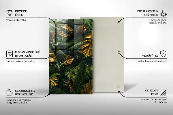 Kitchen countertop cover Monstera golden leaves