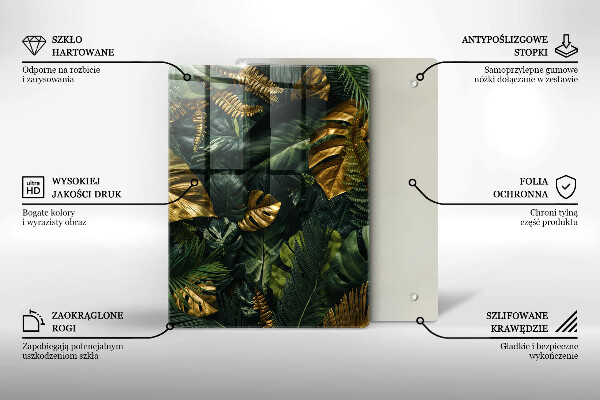 Kitchen countertop cover Monstera golden leaves