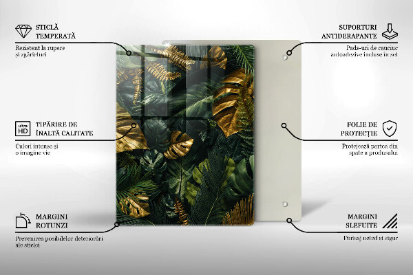 Kitchen countertop cover Monstera golden leaves