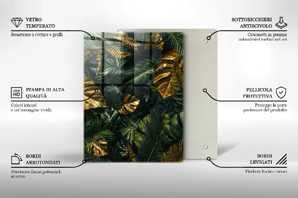 Kitchen countertop cover Monstera golden leaves