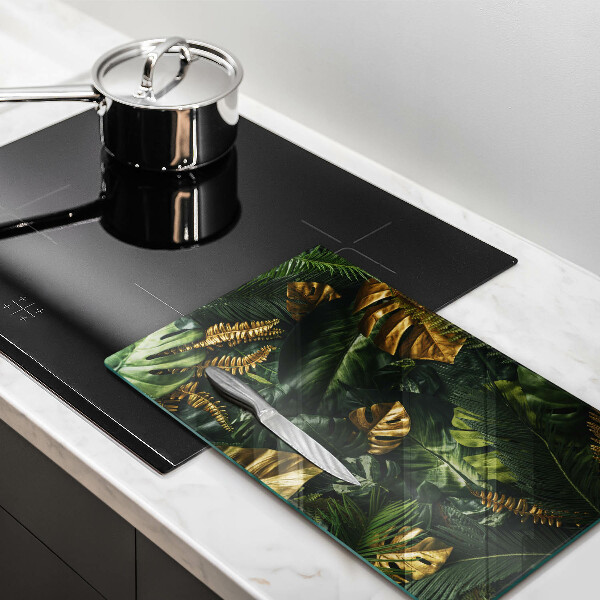 Kitchen countertop cover Monstera golden leaves