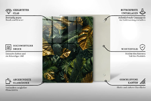 Kitchen countertop cover Monstera golden leaves