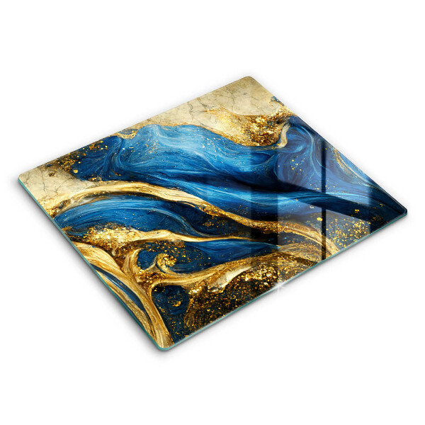 Glass kitchen board Blue-gold marble