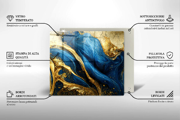 Glass kitchen board Blue-gold marble