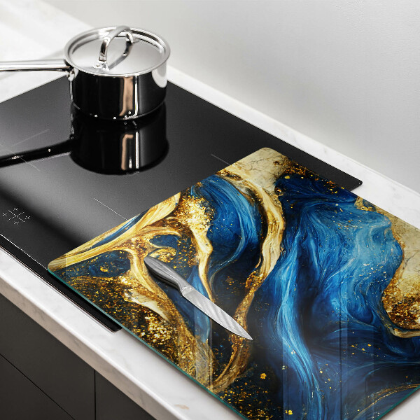 Glass kitchen board Blue-gold marble