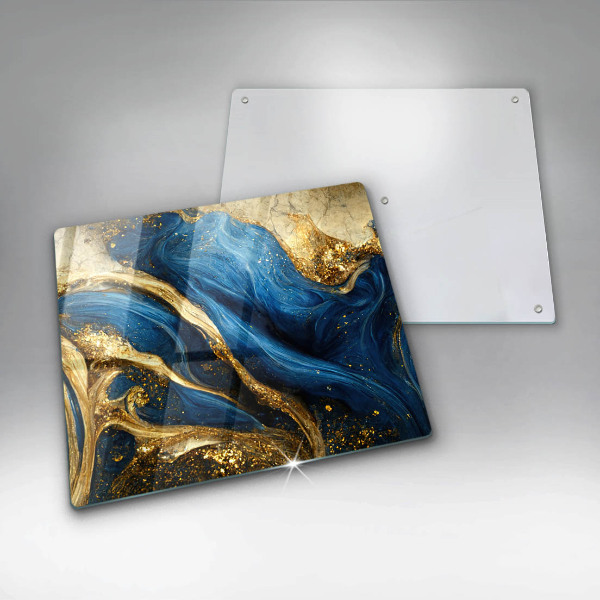 Glass kitchen board Blue-gold marble