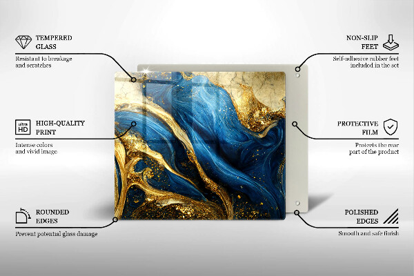 Glass kitchen board Blue-gold marble