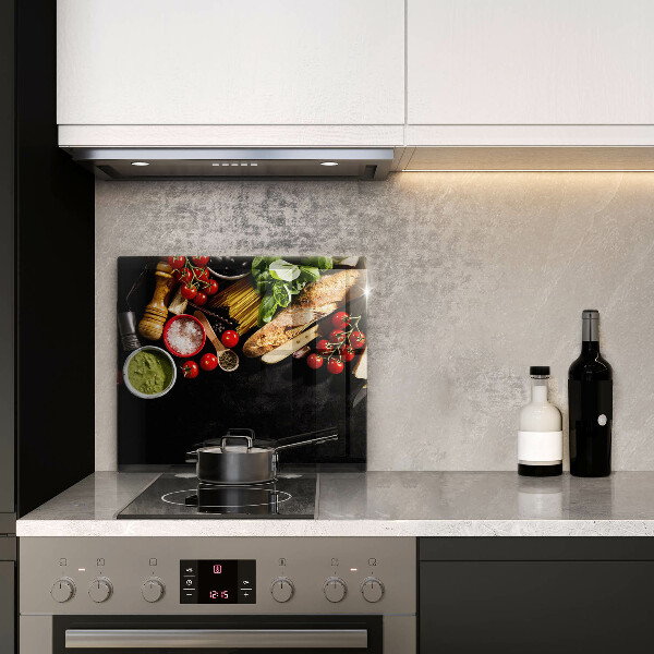 Glass kitchen board Italian ingredients and spices