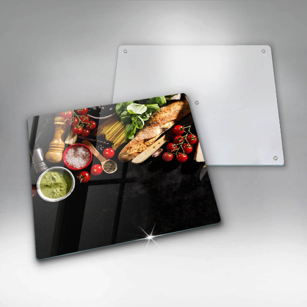 Glass kitchen board Italian ingredients and spices