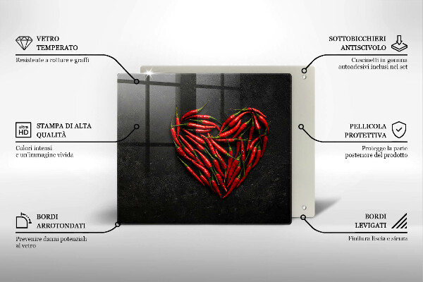 Worktop heat protector Chili peppers heart