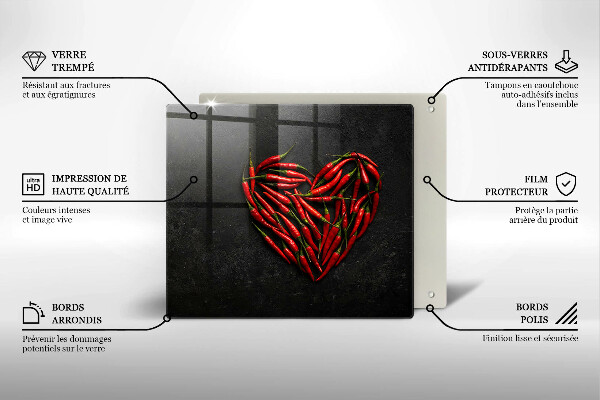 Worktop heat protector Chili peppers heart
