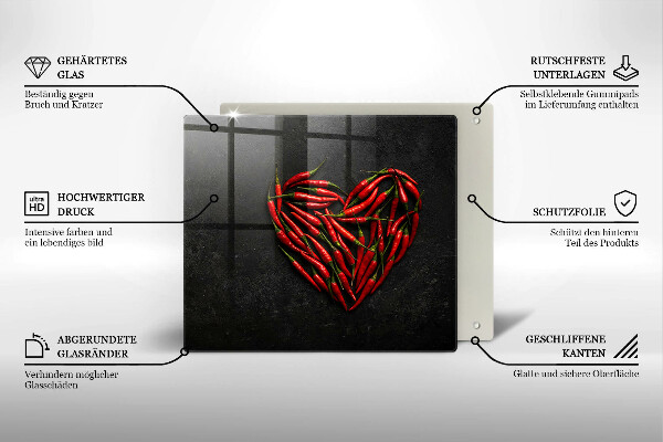 Worktop heat protector Chili peppers heart
