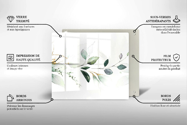 Induction hob cover Watercolor leaves