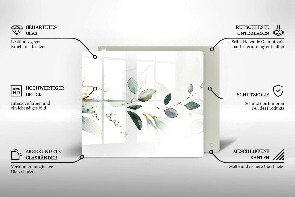Induction hob cover Watercolor leaves