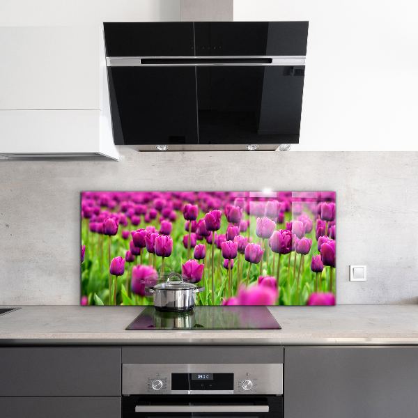 Kitchen splashback Field of pink tulips meadow
