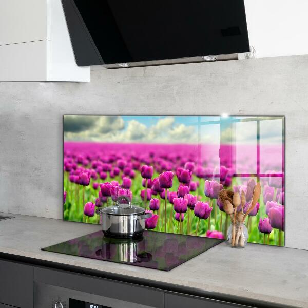 Kitchen splashback Field of pink tulips meadow