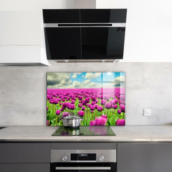 Kitchen splashback Field of pink tulips meadow