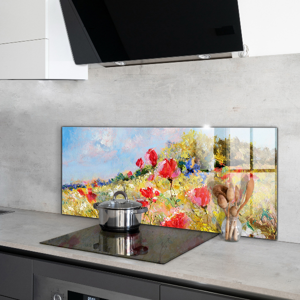 Kitchen splashback Summer meadow oil painting