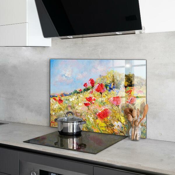 Kitchen splashback Summer meadow oil painting