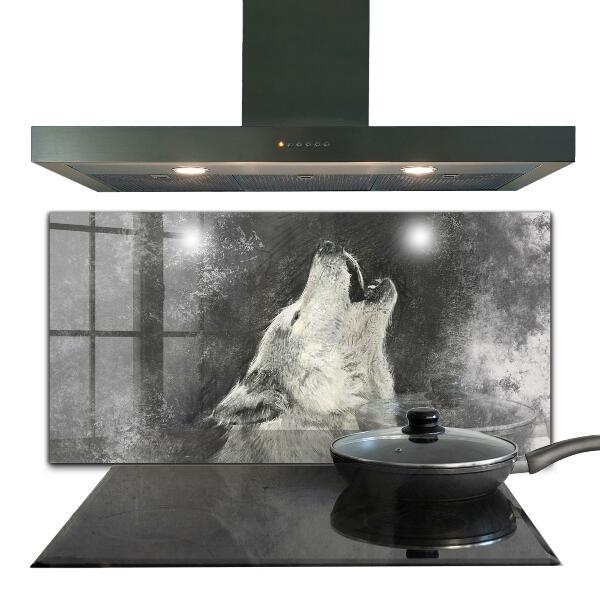 Cooker splashback Canadian wolf illustration