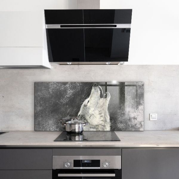 Cooker splashback Canadian wolf illustration