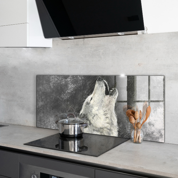 Cooker splashback Canadian wolf illustration
