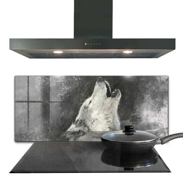 Cooker splashback Canadian wolf illustration