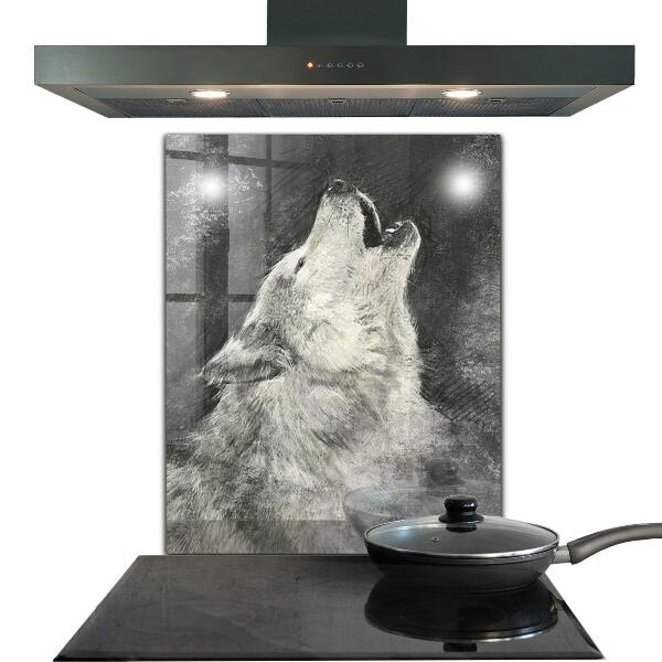 Cooker splashback Canadian wolf illustration