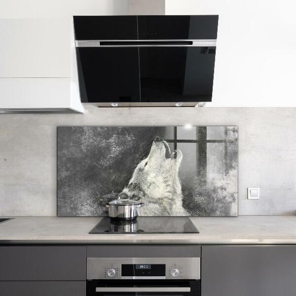 Cooker splashback Canadian wolf illustration