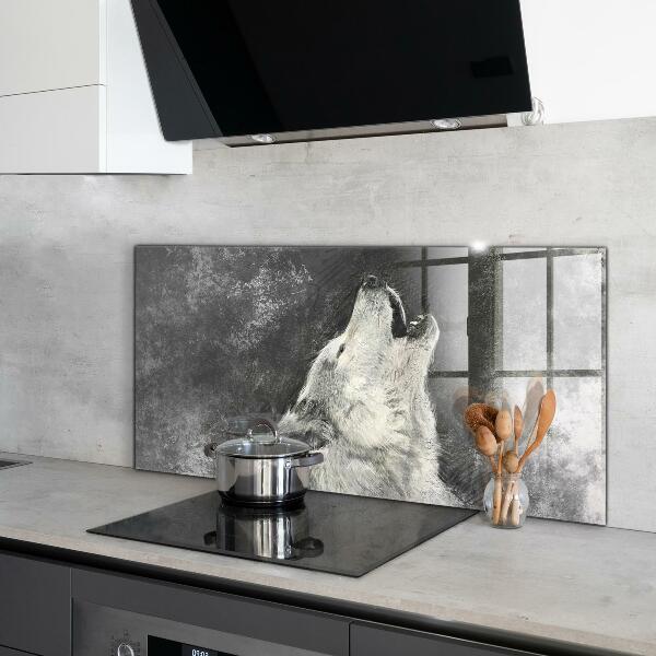 Cooker splashback Canadian wolf illustration
