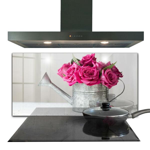 Kitchen splashback Watering can with a bouquet of roses