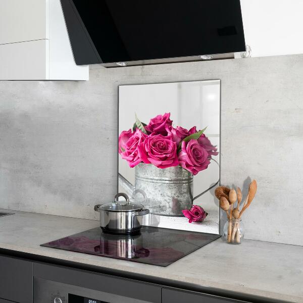 Kitchen splashback Watering can with a bouquet of roses