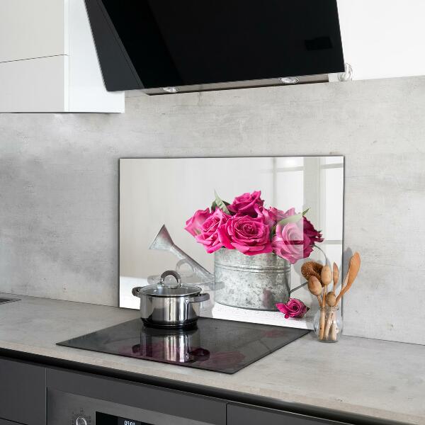 Kitchen splashback Watering can with a bouquet of roses