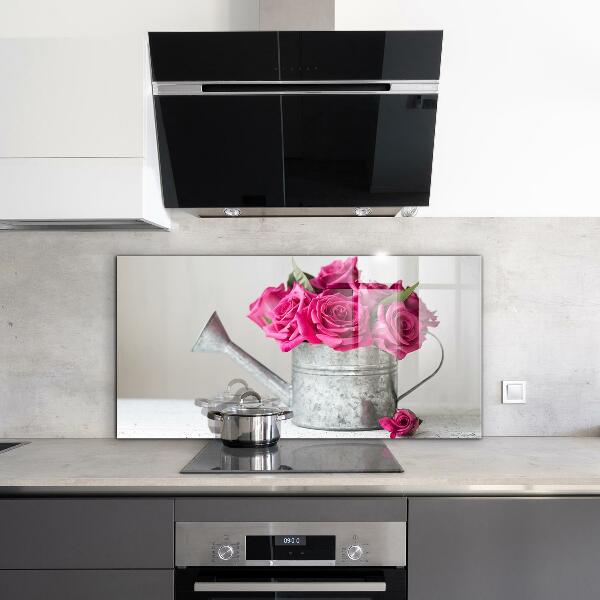 Kitchen splashback Watering can with a bouquet of roses