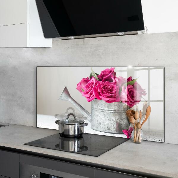 Kitchen splashback Watering can with a bouquet of roses