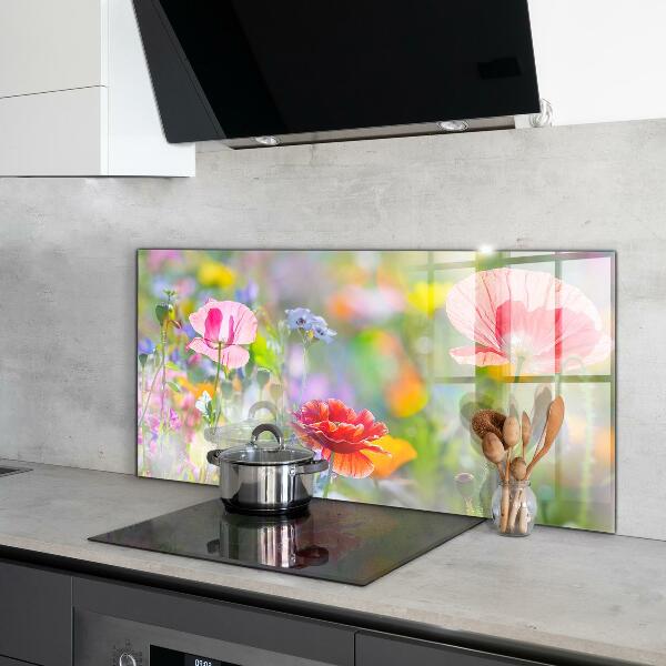 Kitchen wall panels Summer meadow of poppies