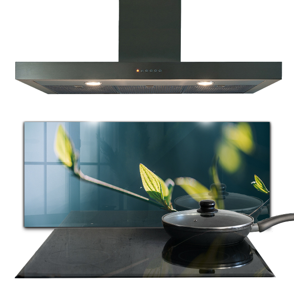 Kitchen wall panels Shiny leaf on branch