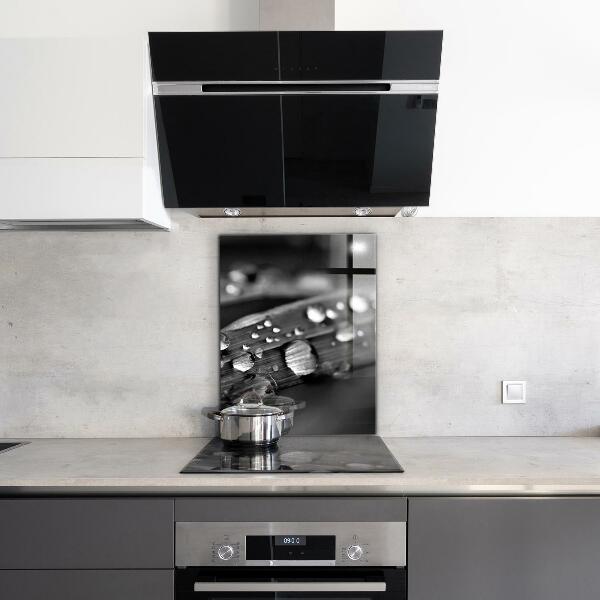 Kitchen splashback Leaf rosa black and white